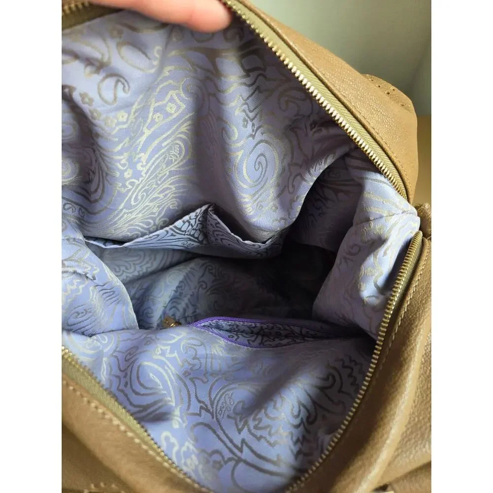 Etro Satchel Shoulder Bag Paisley Perforated Soft Leather Tan Brown Adjustable
